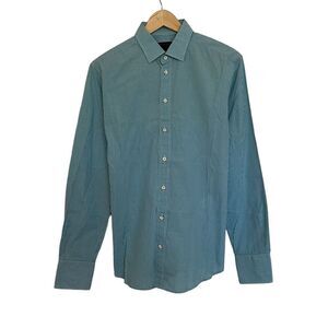 Rag & Bone New York Mens Button Front Shirt Teal Checkered Portugal Cotton Sz 15